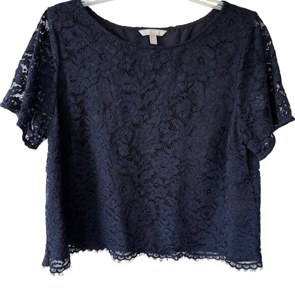 Banana Republic Navy Blue Lace double layer blouse size XL - Picture 1 of 11